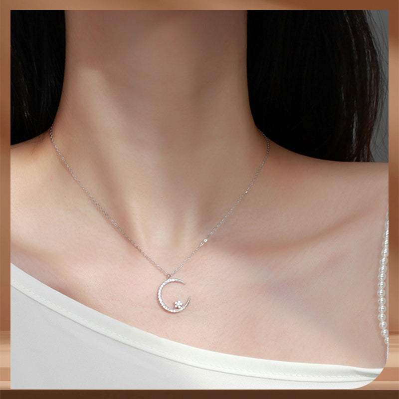 💕60% de réduction💕Collier Étincelant avec Pendentif d'Étoile et de Lune