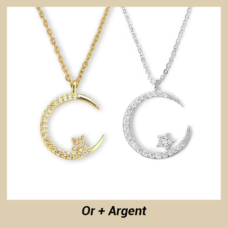💕60% de réduction💕Collier Étincelant avec Pendentif d'Étoile et de Lune