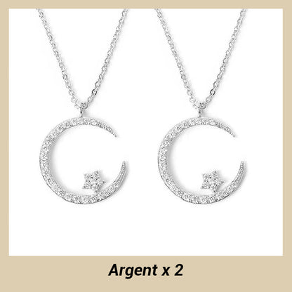 💕60% de réduction💕Collier Étincelant avec Pendentif d'Étoile et de Lune