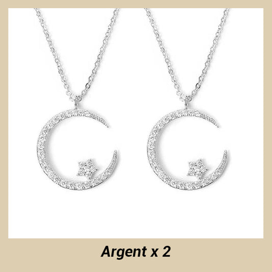 💕60% de réduction💕Collier Étincelant avec Pendentif d'Étoile et de Lune