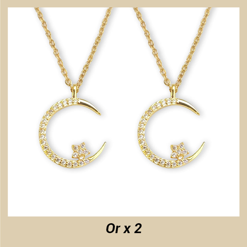💕60% de réduction💕Collier Étincelant avec Pendentif d'Étoile et de Lune