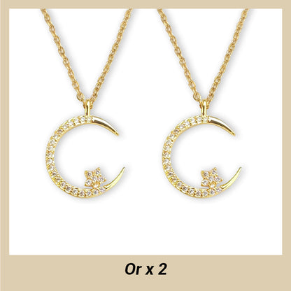 💕60% de réduction💕Collier Étincelant avec Pendentif d'Étoile et de Lune