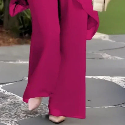 ✨️Nouveaux arrivages✨️Deux-pièces pour femmes : Charmant top asymétrique & pantalon à jambes larges（🔥51 % de réduction）