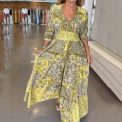 🎁 60% DE RÉDUCTION ! 🌼 Nouveauté 2026 | Robe Longue à Cordon Fleuri – Élégance Estivale Naturelle 🌿✨
