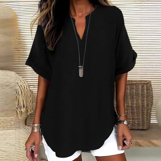 👕 50% DE RÉDUCTION! 🌸 Top Ample Uni à Manches Courtes – Tissu Léger, Coupe Décontractée & Polyvalent ✨