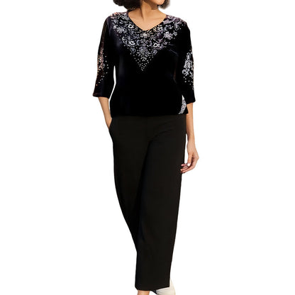 💎 Ensemble Top & Pantalon en Velours avec Strass pour Femme – Nouveau Design 2026, Élégance Brillante & Confort Respirant
