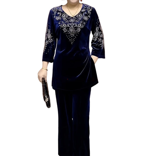 💎 Ensemble Top & Pantalon en Velours avec Strass pour Femme – Nouveau Design 2026, Élégance Brillante & Confort Respirant