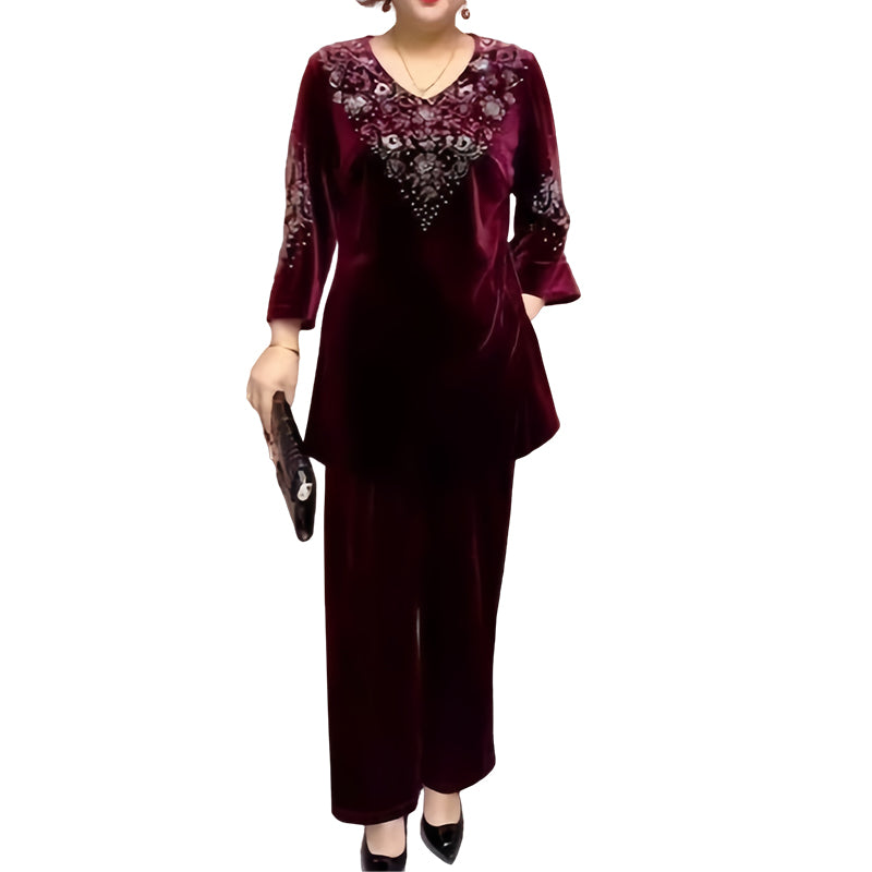 💎 Ensemble Top & Pantalon en Velours avec Strass pour Femme – Nouveau Design 2026, Élégance Brillante & Confort Respirant