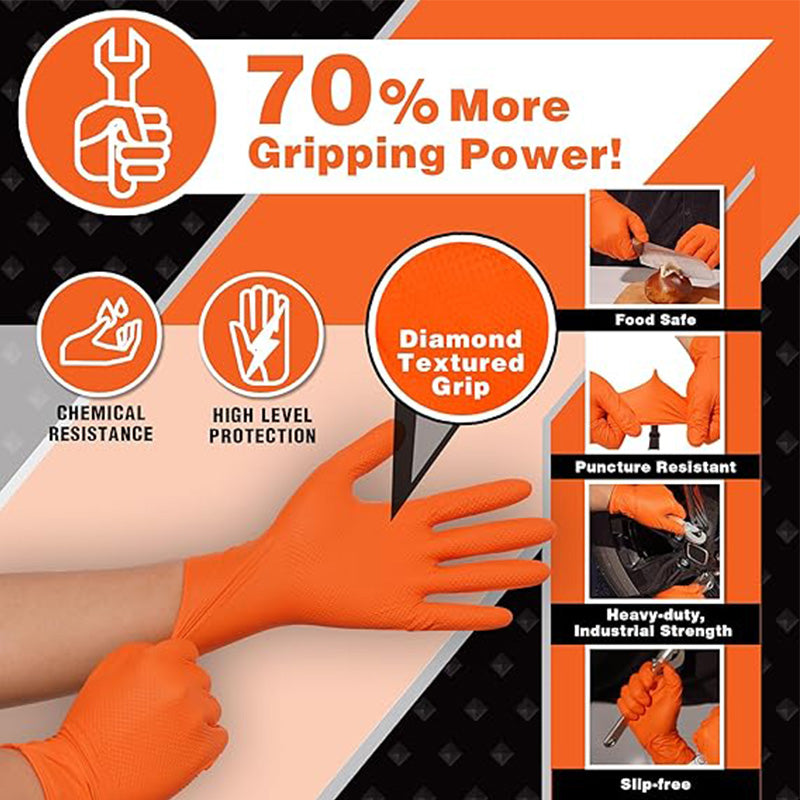 (30 paires) 🔥🔥 Gants jetables en nitrile avec renforts à motif losange - protection industrielle renforcée