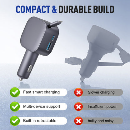 Chargeur de Voiture Compact à Câble Rétractable📢📢3 dernières heures : Grande vente⏰⏰
