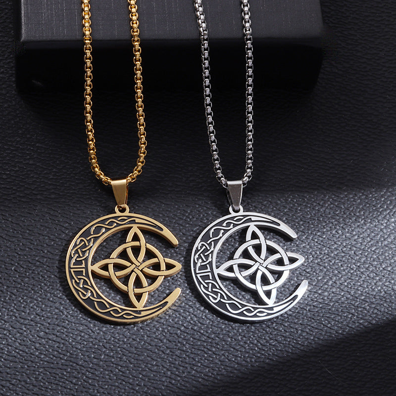 🔥 DERNIER JOUR – 50% DE RÉDUCTION !🌙 Collier Pendentif Lune Celtique – Acier Inoxydable, Unisexe & Symbolisme de Protection