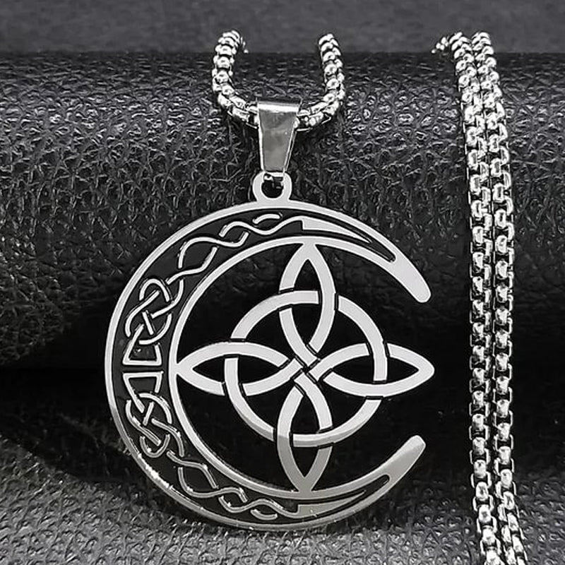 🔥 DERNIER JOUR – 50% DE RÉDUCTION !🌙 Collier Pendentif Lune Celtique – Acier Inoxydable, Unisexe & Symbolisme de Protection