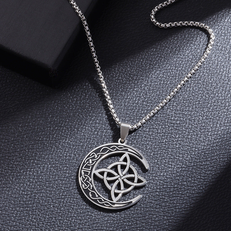 🔥 DERNIER JOUR – 50% DE RÉDUCTION !🌙 Collier Pendentif Lune Celtique – Acier Inoxydable, Unisexe & Symbolisme de Protection