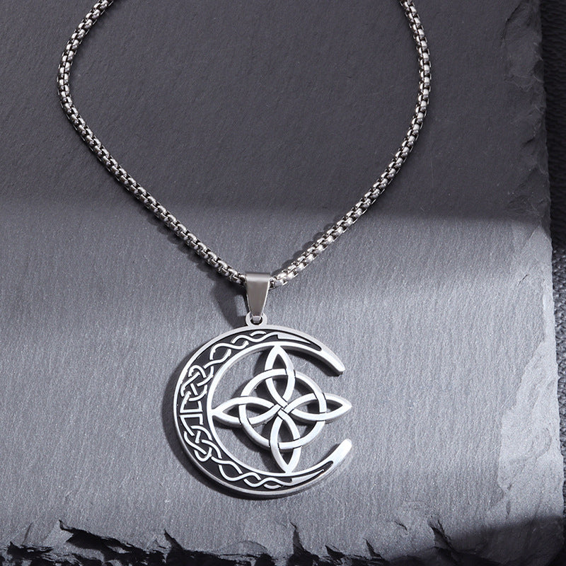 🔥 DERNIER JOUR – 50% DE RÉDUCTION !🌙 Collier Pendentif Lune Celtique – Acier Inoxydable, Unisexe & Symbolisme de Protection