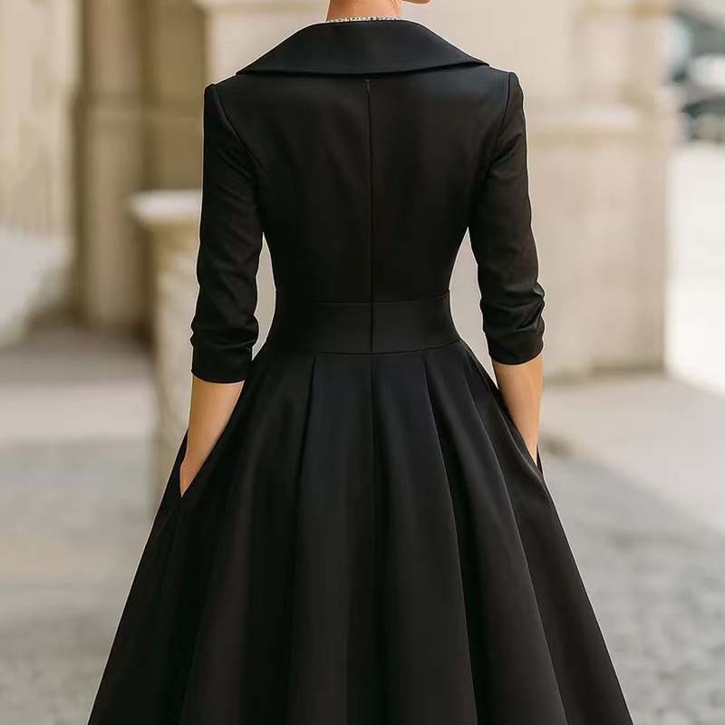 🔥 Vente chaude 50% de réduction 👗Robe Midi Plissée et Évasée à Manches Longues pour Femme