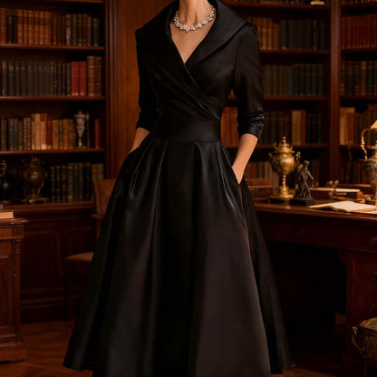 🔥 Vente chaude 50% de réduction 👗Robe Midi Plissée et Évasée à Manches Longues pour Femme