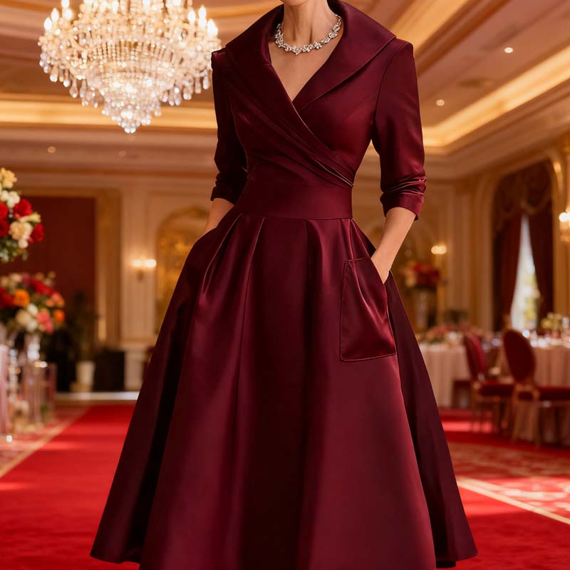 🔥 Vente chaude 50% de réduction 👗Robe Midi Plissée et Évasée à Manches Longues pour Femme