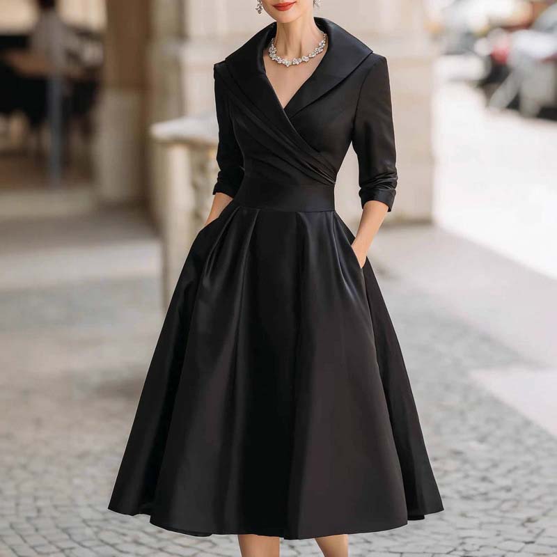 🔥 Vente chaude 50% de réduction 👗Robe Midi Plissée et Évasée à Manches Longues pour Femme