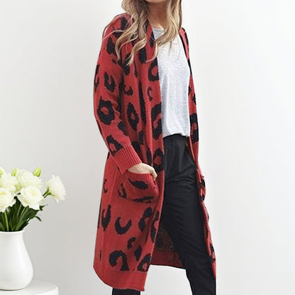 Cardigan en maille à motif léopard pour femme