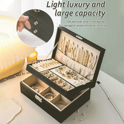 Boîte à bijoux spacieuse en cuir PU avec serrure — rangement élégant pour boucles d’oreilles et colliers