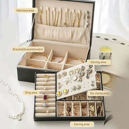 Boîte à bijoux spacieuse en cuir PU avec serrure — rangement élégant pour boucles d’oreilles et colliers