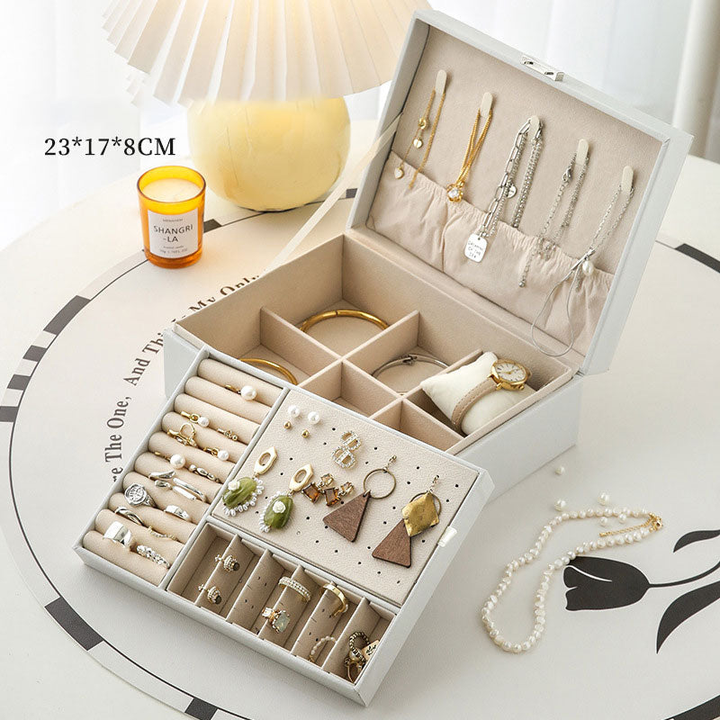 Boîte à bijoux spacieuse en cuir PU avec serrure — rangement élégant pour boucles d’oreilles et colliers