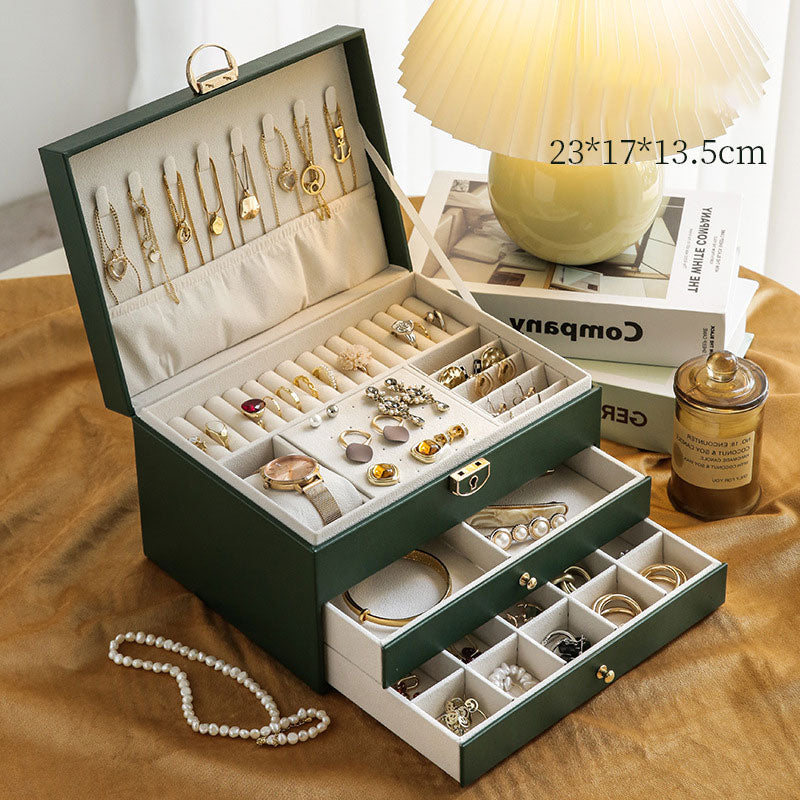 Boîte à bijoux spacieuse en cuir PU avec serrure — rangement élégant pour boucles d’oreilles et colliers