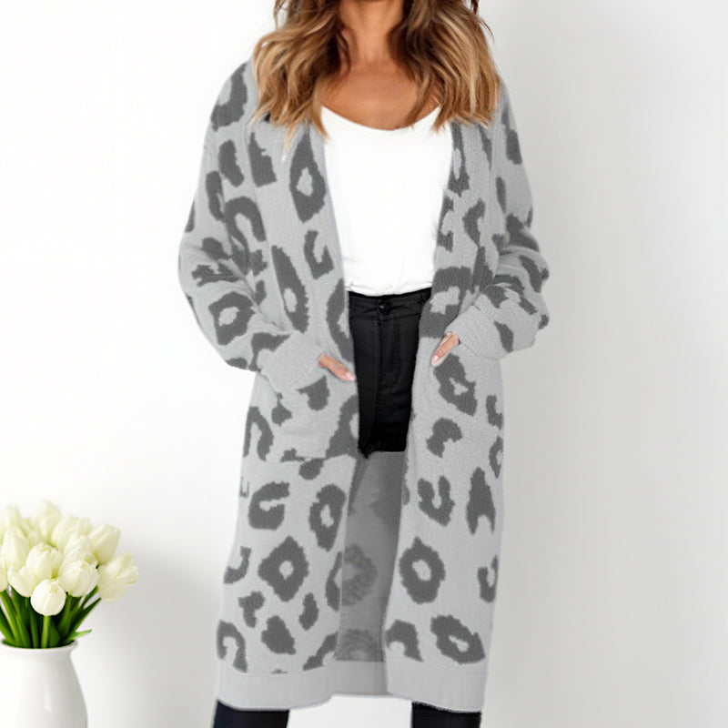 Cardigan en maille à motif léopard pour femme