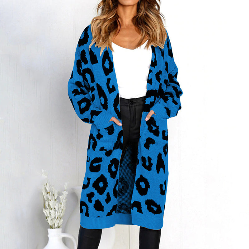 Cardigan en maille à motif léopard pour femme