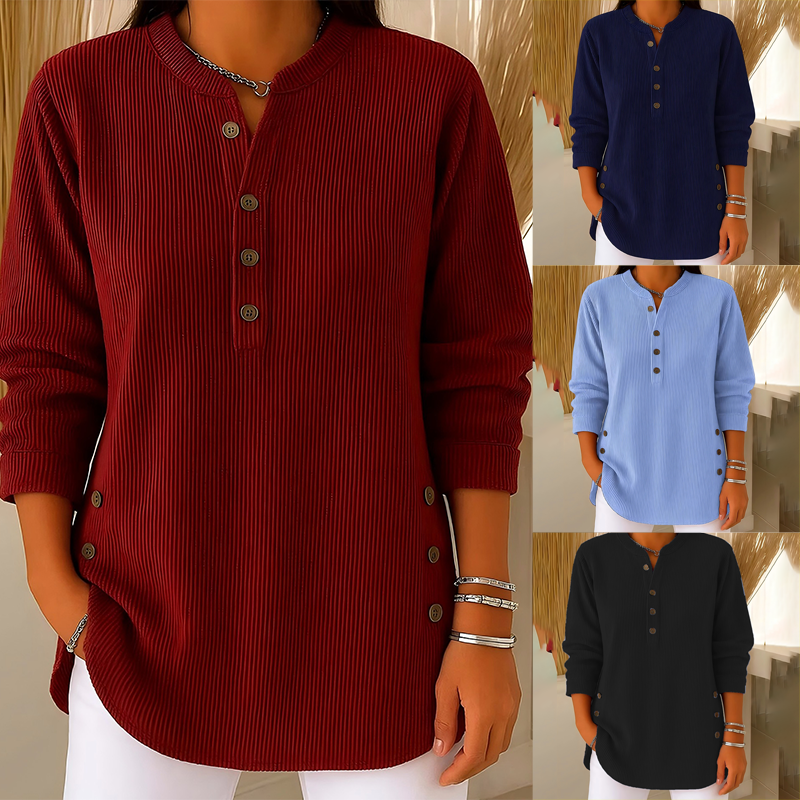 👗👚Hauts Henley en velours côtelé boutonnés pour femmes：chic et flatteur pour tous les looks📢50% DE RÉDUCTION✨