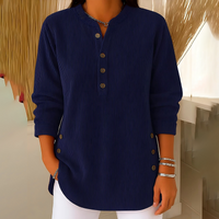 👗👚Hauts Henley en velours côtelé boutonnés pour femmes：chic et flatteur pour tous les looks📢50% DE RÉDUCTION✨