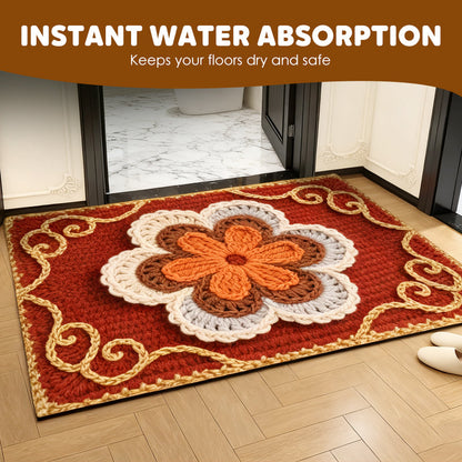 Promo 50% : Tapis de sol absorbant et antidérapant au motif fil floral 3D