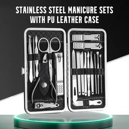 Ensemble de Manucure en Acier Inoxydable avec Étui en Cuir PU – Élégant, Durable et Portable