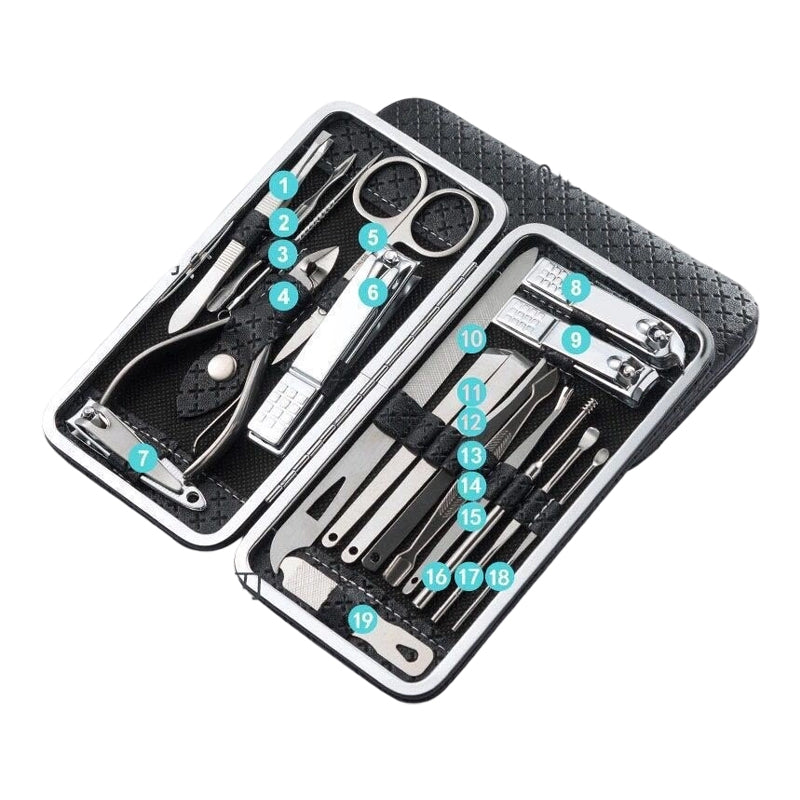 Ensemble de Manucure en Acier Inoxydable avec Étui en Cuir PU – Élégant, Durable et Portable