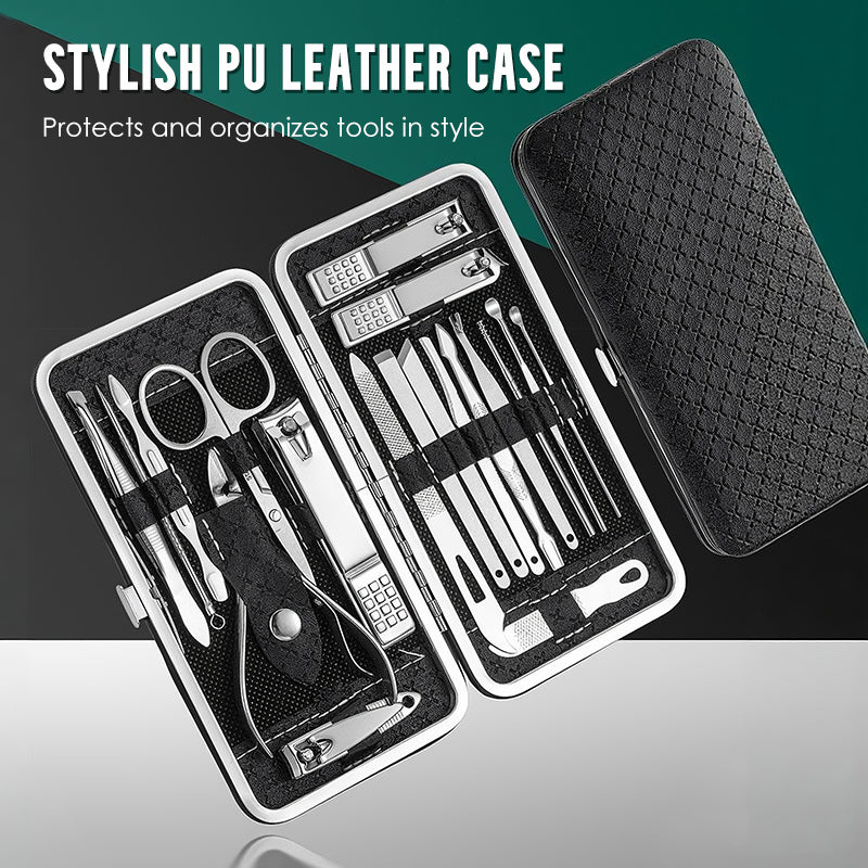 Ensemble de Manucure en Acier Inoxydable avec Étui en Cuir PU – Élégant, Durable et Portable