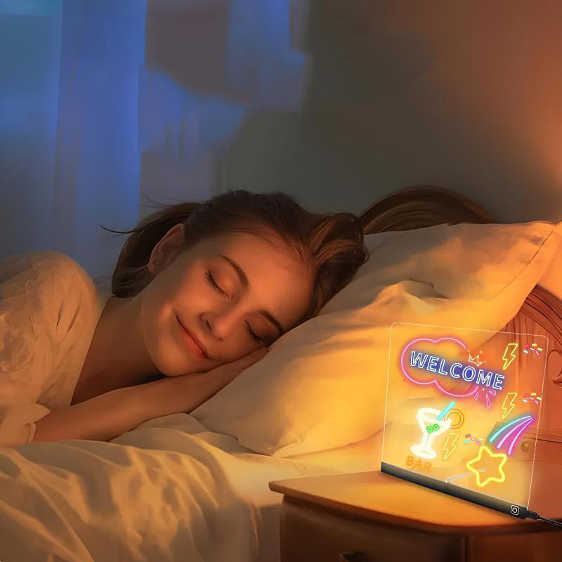 🎨 50 % DE RÉDUCTION ! ✨ TABLETTE À DESSIN LUMINEUSE - Surface phosphorescente réutilisable, support ajustable pour les dessins et l'écriture des enfants, fonctionne sur piles avec stylet inclus 🖍️💡