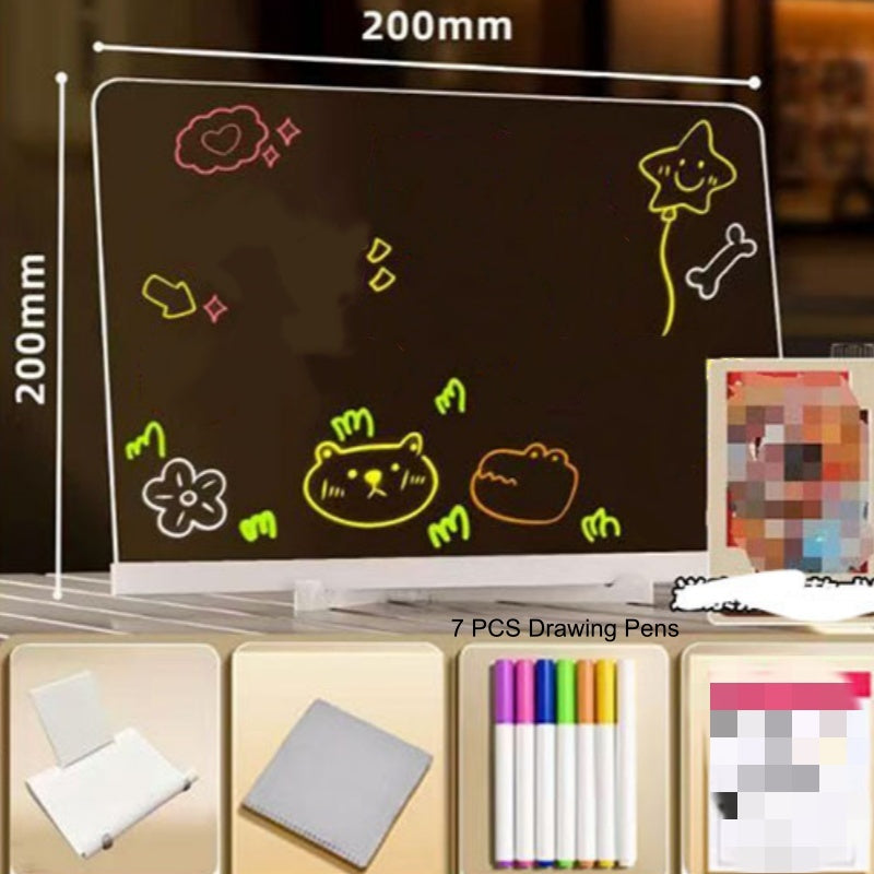 🎨 50 % DE RÉDUCTION ! ✨ TABLETTE À DESSIN LUMINEUSE - Surface phosphorescente réutilisable, support ajustable pour les dessins et l'écriture des enfants, fonctionne sur piles avec stylet inclus 🖍️💡