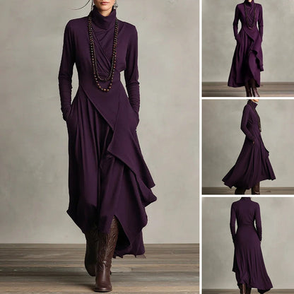 📢📢40 % de réduction !!!✨Robe longue asymétrique drapée à col haut élégante pour femme