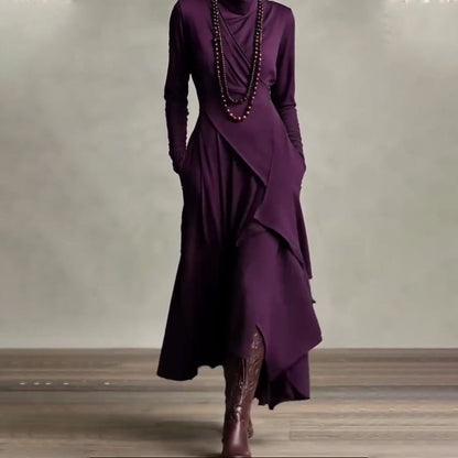 📢📢40 % de réduction !!!✨Robe longue asymétrique drapée à col haut élégante pour femme
