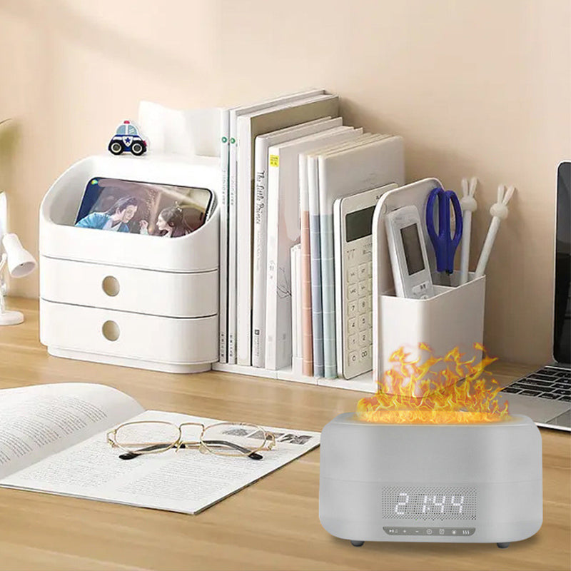 Diffuseur d'arômes à effet flamme, humidificateur intégré et enceinte Bluetooth — ambiance chaleureuse à domicile