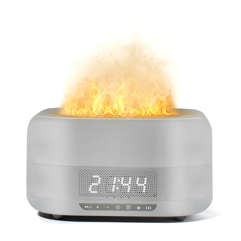 Diffuseur d'arômes à effet flamme, humidificateur intégré et enceinte Bluetooth — ambiance chaleureuse à domicile