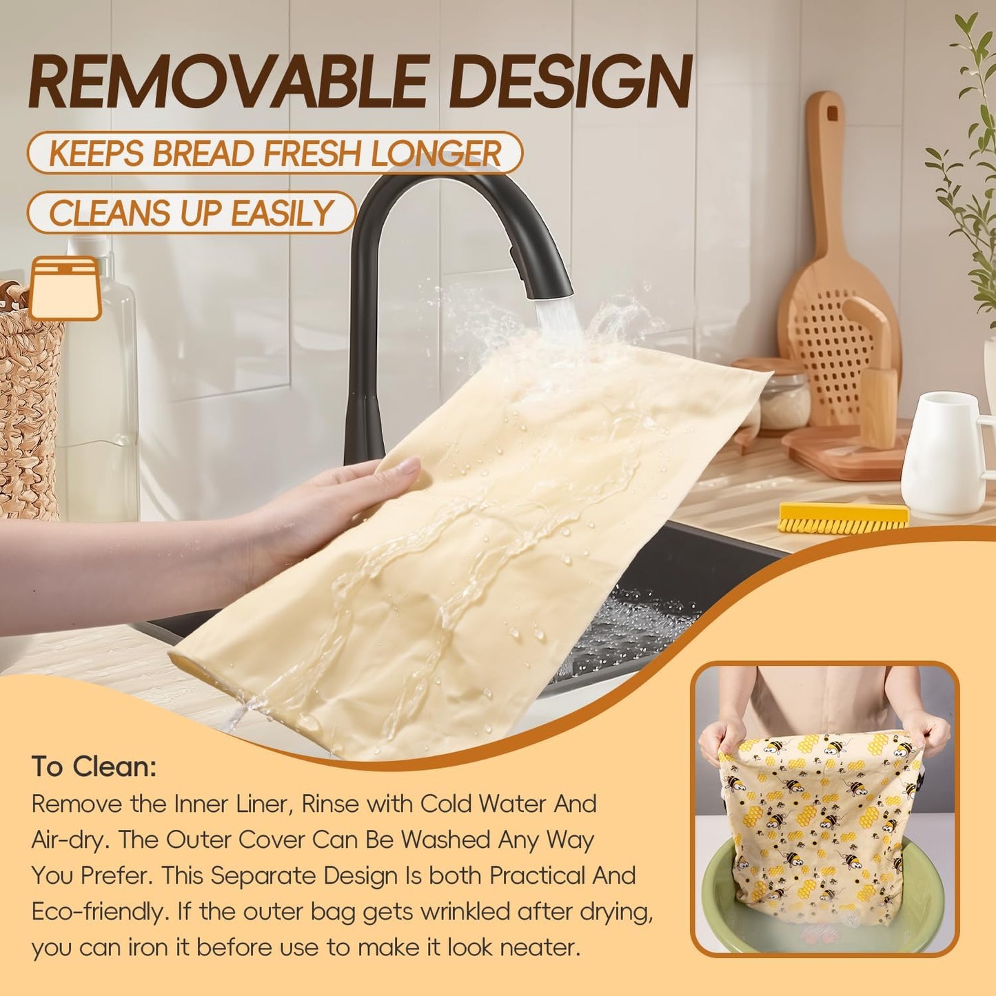 Sac à Pain Réutilisable en Cire d'Abeille – Idéal pour Pain au Levain Fait Maison, Écologique et Durable