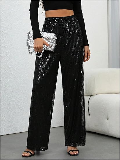 👖 Pantalon Large à Paillettes Femme – Éclat de Fête & Confort Garanti ✨