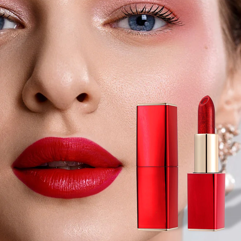 Éclair de Noël : Rouge à Lèvres Pailleté Hydratant qui Change de Couleur — Double Couche, Longue Tenue et Activation Thermique — Promo 48%
