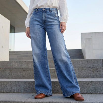 👖✨ 60% de réduction ! Jean Vintage Taille Haute à Jambes Larges pour Femme – Délavage rétro, coupe flatteuse & confort en coton toute la journée