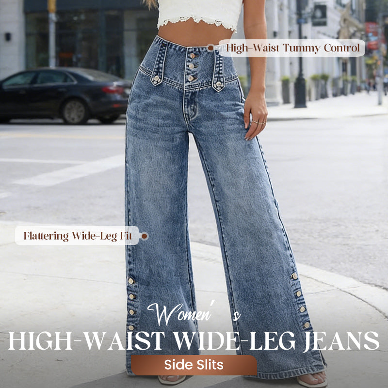 Jean taille haute pour femme – Coupe large avec braguette et fente à l'ourlet👖✨