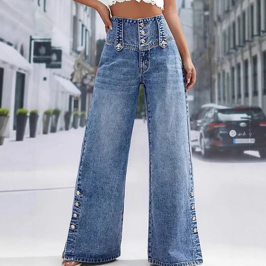 Jean taille haute pour femme – Coupe large avec braguette et fente à l'ourlet👖✨