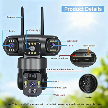 📹 50% DE RÉDUCTION! ☀️ Caméra de surveillance Wi-Fi 6K 9 MP pour l'extérieur | Zoom 10x, 3 objectifs, PTZ 360° | Indice de protection IP66, vision nocturne couleur, audio bidirectionnel, suivi de mouvement