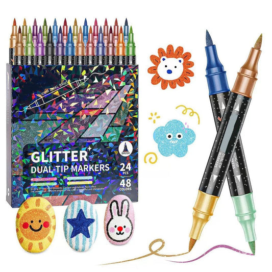 🎨Marqueurs pinceaux à effet pailleté🥇Créez des œuvres scintillantes en toute fluidité 🥳 (🌈24 à 96 couleurs | Écriture fluide sans bouchons | Ne traverse pas le papier📝)
