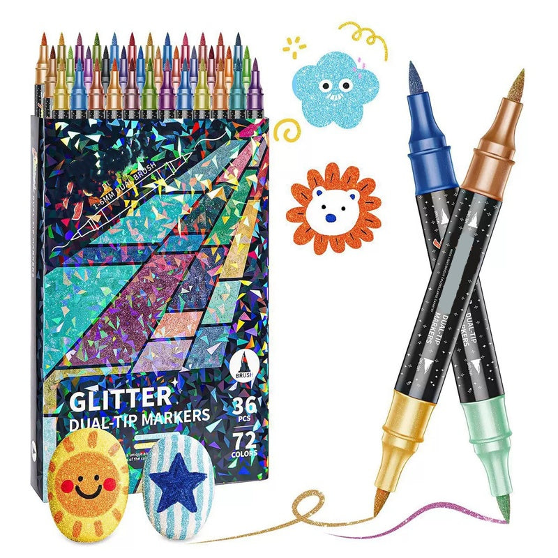 🎨Marqueurs pinceaux à effet pailleté🥇Créez des œuvres scintillantes en toute fluidité 🥳 (🌈24 à 96 couleurs | Écriture fluide sans bouchons | Ne traverse pas le papier📝)